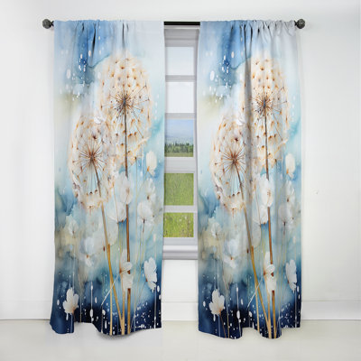 Dandelion Whimsical Dandelion Pointillism II - Dandelion Floral Blackout Curtain - 1 Panels