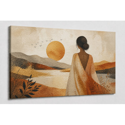 Grande femme abstraite, art mural, coucher de soleil, impression sur toile pour salon, chambre à coucher, décoration boho moderne, impression sur toile 24 x 36 pouces - prête à être accrochée