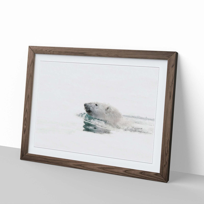 Polar Bear Swimming - Picture Frame Painting Print, 36cm H x 48cm W x 2cm D, Walnut Framed