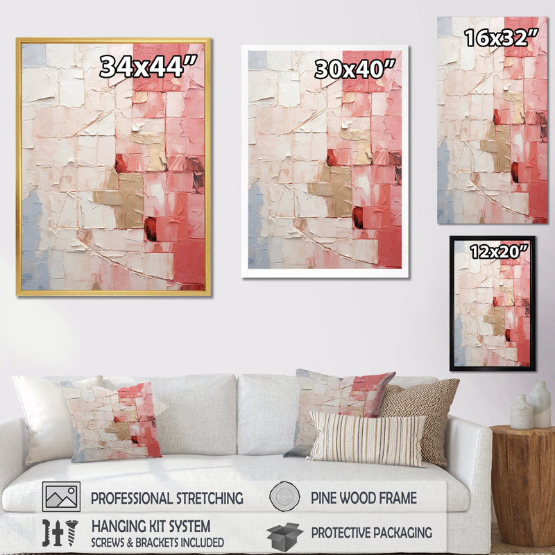 Minimalisme rose Poteries II - spirales abstraites, impressions sur toile, Cadre simple noir, H 32 po x l 16 po x P 1 po