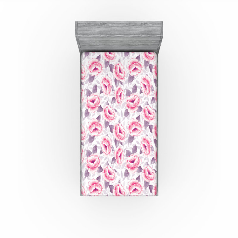 Drap-housse Ambesonne, Drap-housse de taille simple, Rose pastel, gris, rose / floral