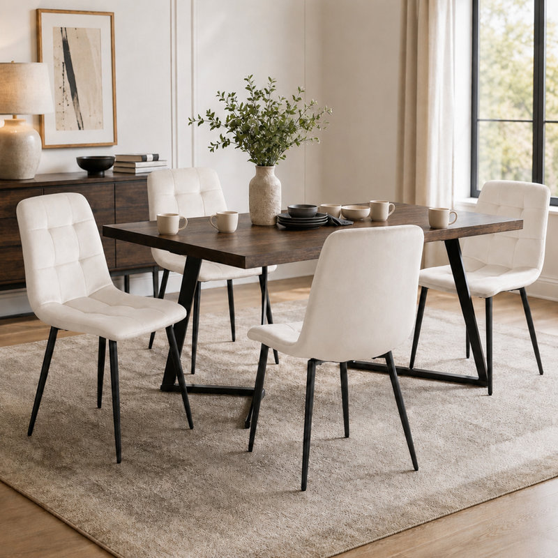 Chaises de salle à manger rembourrées modernes avec siège rembourré et pieds en métal, ensemble de 4, Beige