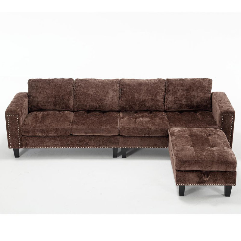 5 Seat Modular Sofa,with Storage Ottoman, Convertible Sectional Sofa, L Shaped Couch , Reversible Chaise ,Riveted sofa,Chenille