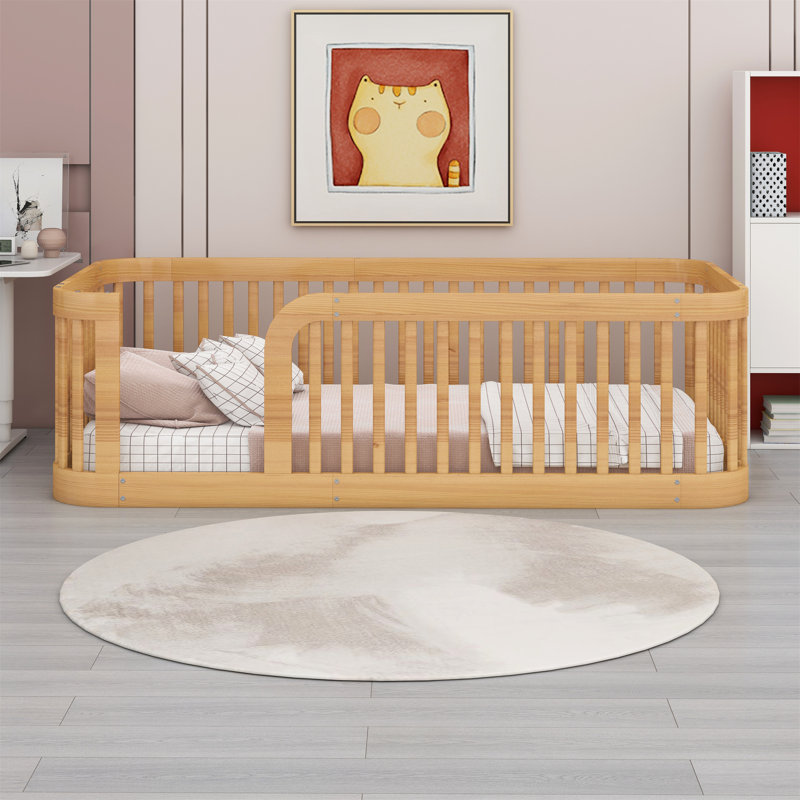 Base de lit en bois avec clôture en bois, Naturel