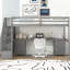 Lit mezzanine simple gris avec bureau et double compartiment de rangement