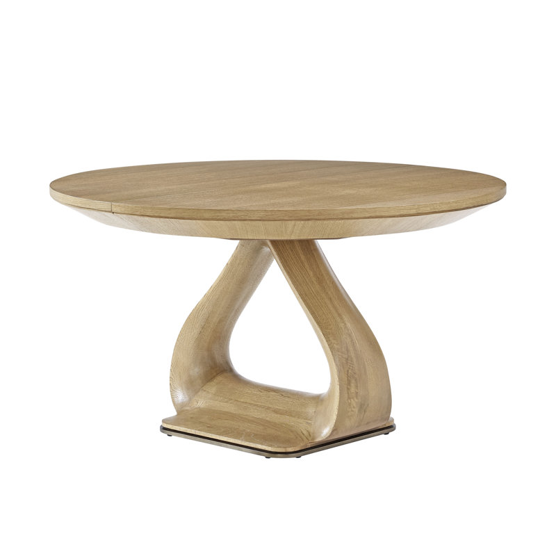 Blonde Oak Round Extendable Dining Table with Metal Base