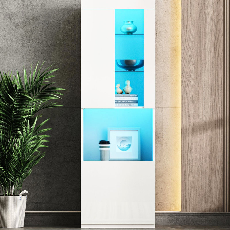 Armoire de 67 po de hauteur avec tablettes en verre trempé et stabilité à long terme, lumières à DEL et revêtement imperméable