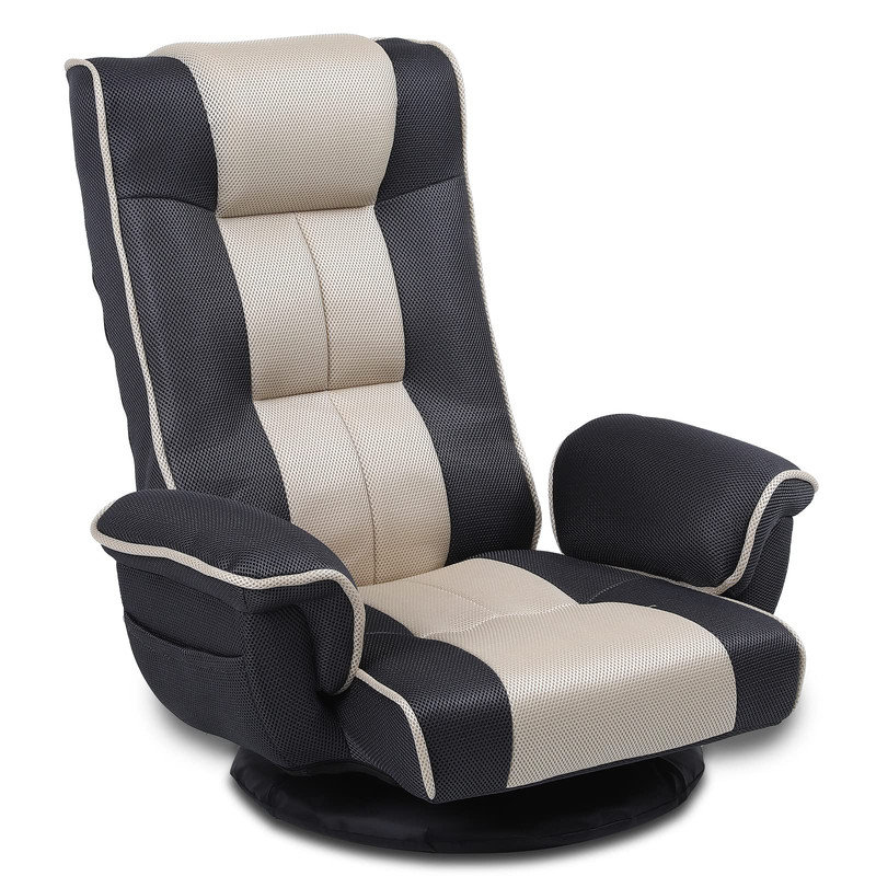360 Degree Swivel Floor Gaming Chairs For Adults Adjustable Reclining Game Chair, Gray/Beige