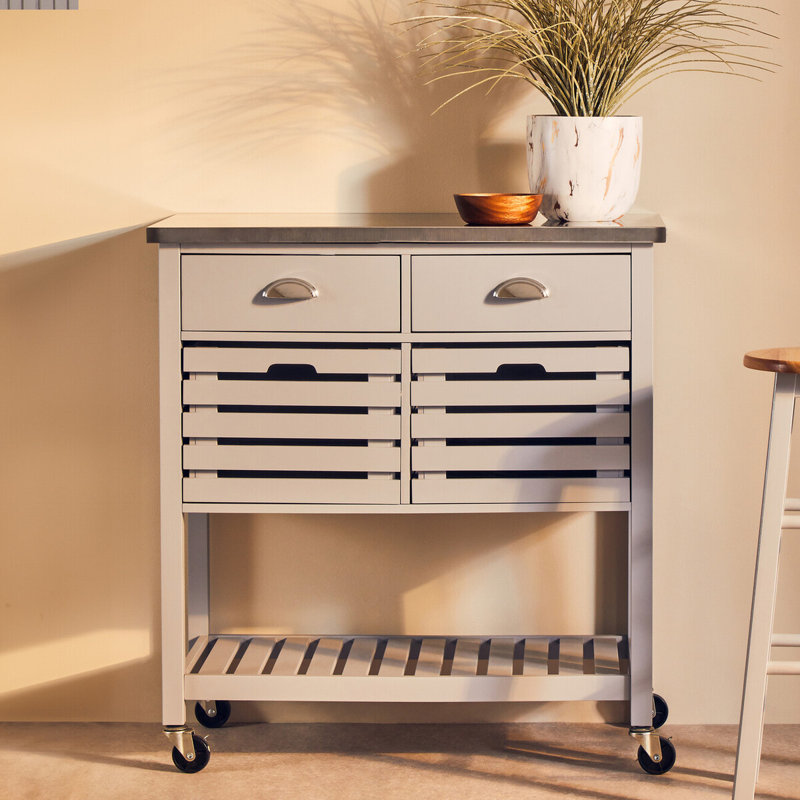 Reales 86cm W Kitchen Island with Stainless Steel Top, Grey