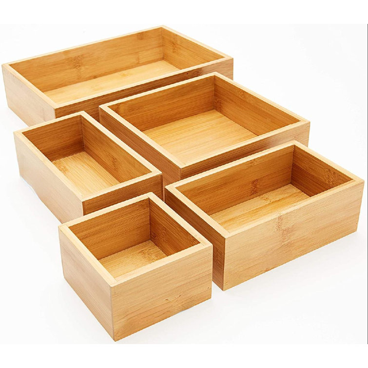 Foundry Select 5-Piece Bamboo Storage Box & Organizer Set Multi-Sized Set  Of 5 Drawer Dividers Organizers Boxes For Kitchen, Office, Jewellery, Junk,  Cosmetic, Bath, Bedroom Or Anywhere.