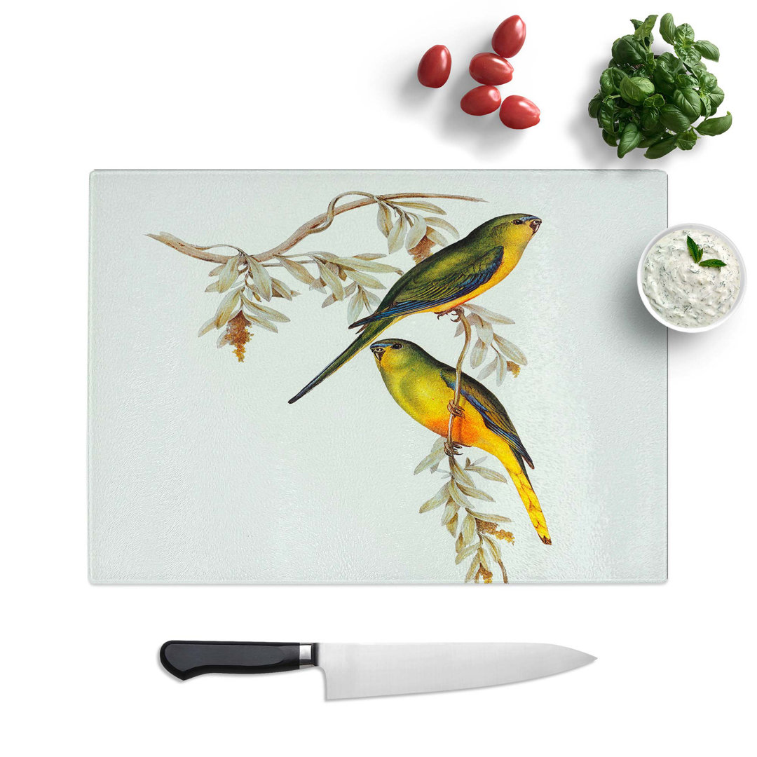 Tempered Glass Grass-Parakeets by Elizabeth Gould Chopping Board