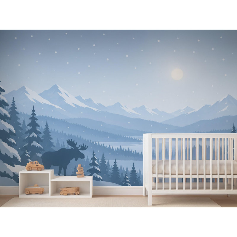 Winter Forest Wallpaper Mural, Peel and Stick Kids Room Wall Mural, Layered Silhouette Landscape Nursery Wallpaper