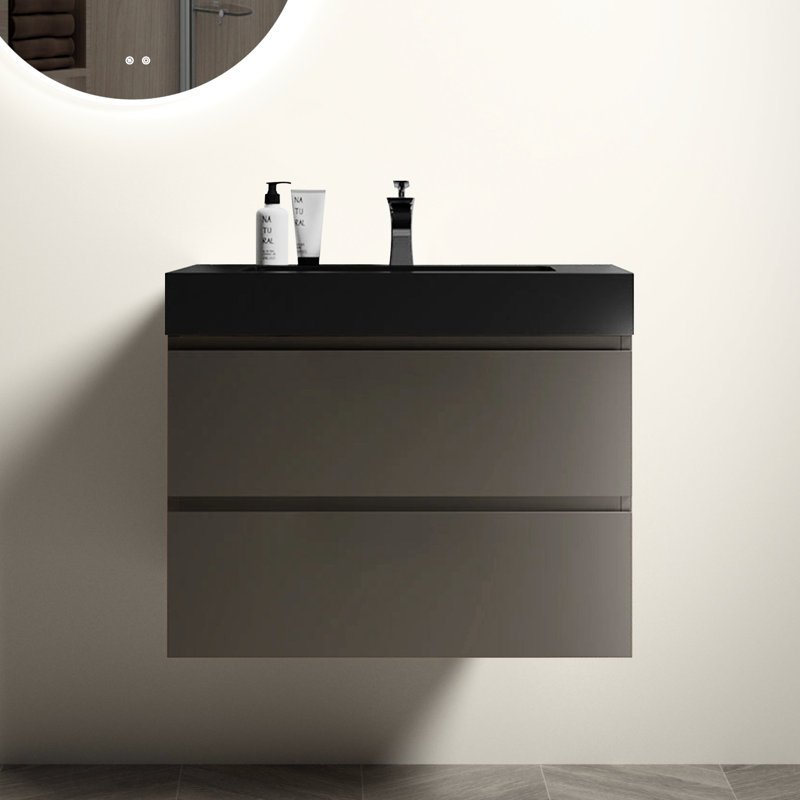 Meuble-lavabo gris 30 po pour - Chic moderne, grand rangement, grand espace lisse et silencieux, fonctionnement, Gray, Noir