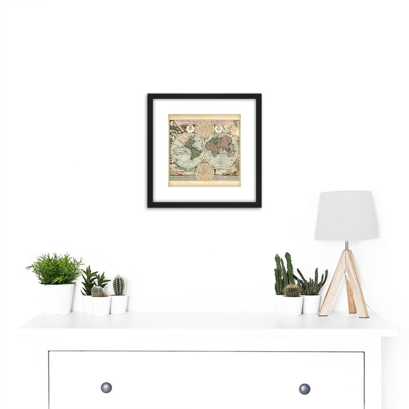 Map Antique Homann 1716 Earth Hemispheres Old Replica - Single Picture Frame Painting
