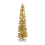 National Tree Company 6 Foot Holiday Tinsel Christmas Tree & Amber String Lights