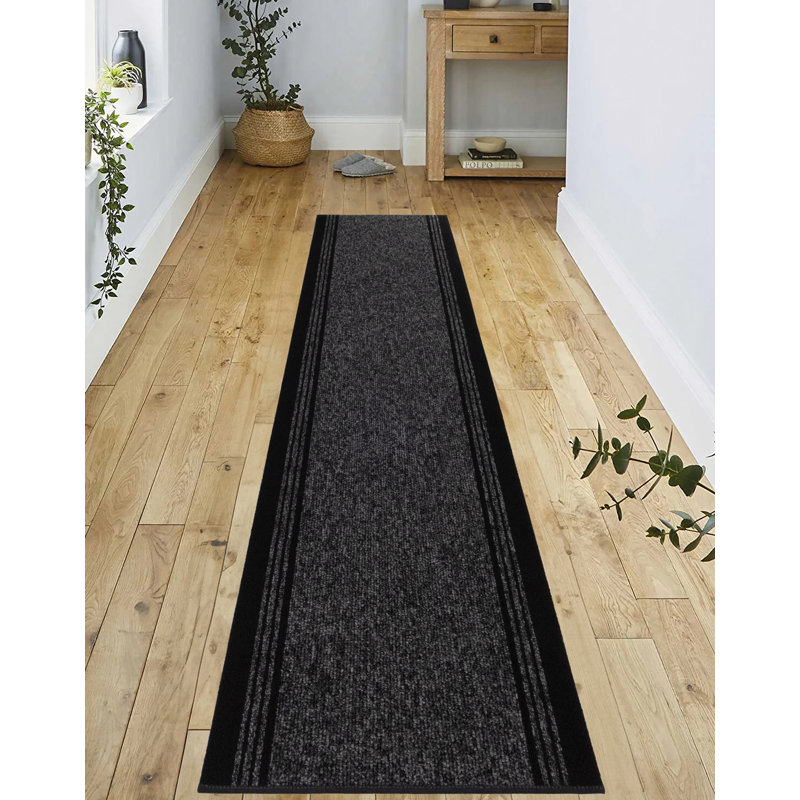 Custom Size Runner Rug Solid Border Charcoal Berber Style Indoor/Outdoor Non Slip Latex Backing, Runner 2'6" x 36'