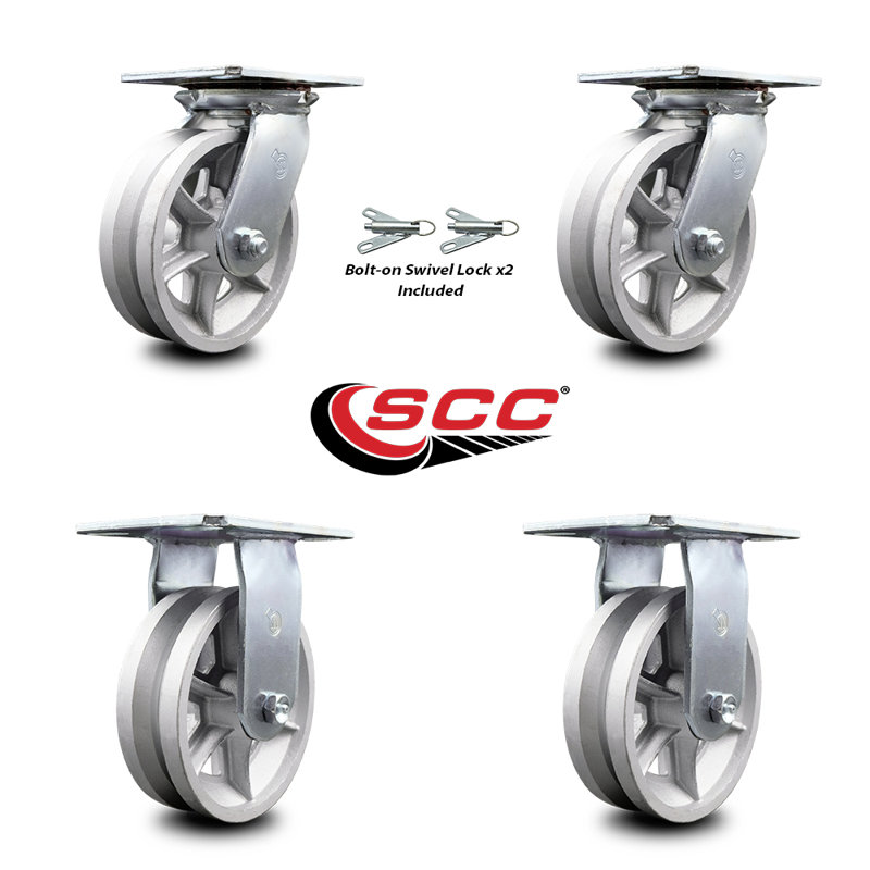 Ensemble de 4 roulettes semi-rigides en acier 4 pièces avec roulement à billes 2 verrous pivotants 2 rigides