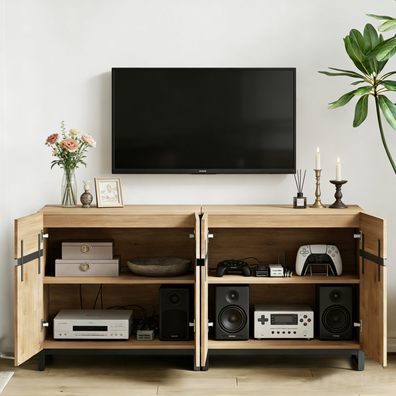 Aadam 63' W Storage Credenza, Chêne, 30.6"H x 63"L x 15.6"W