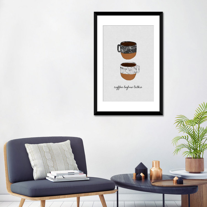 «Coffee avant conversation» par oara Studio, reproduction d'art graphique sur toile, Papier d'art encadré noir, Blanc