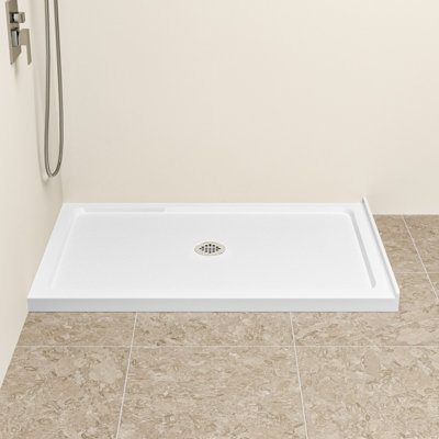 48" W x 32" D Acrylic White Shower Base, Slip-Resistant, Center Drain