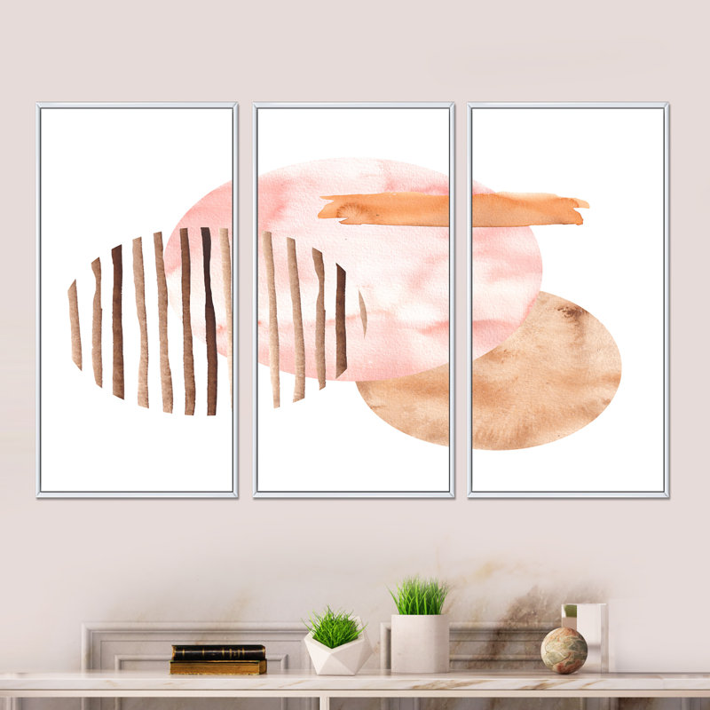 Formes géométriques abstraites dans des tons de terre - ensemble d'art moderne sur toile encadrée moderne de 3, Blanc