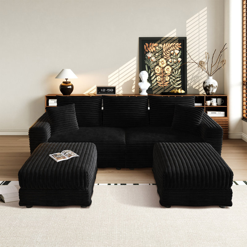 Canapé modulaire en velours côtelé de 82,7 po avec siège profond convertible Nerissa, H 25,6 po x l 82,7 po x P 66,9 po, 3