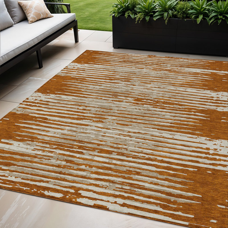Tapis intérieur lavable rayé gris et ivoire 5 pi x 8 pi