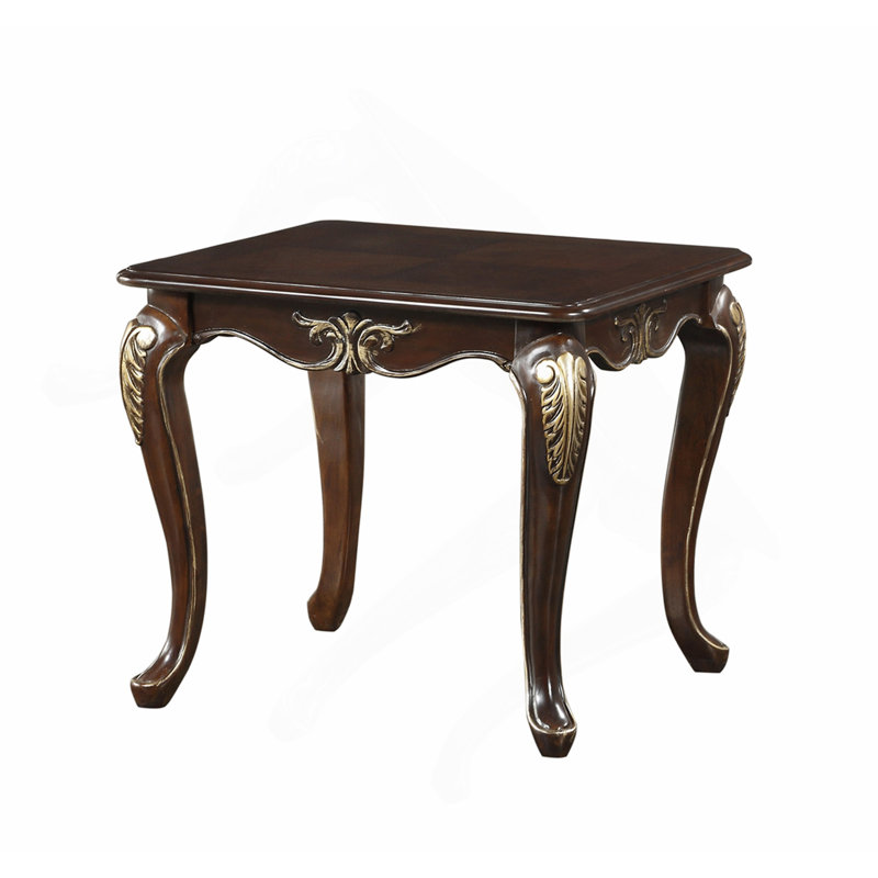 1 table de bout formelle traditionnelle avec finition cerisier foncé et or