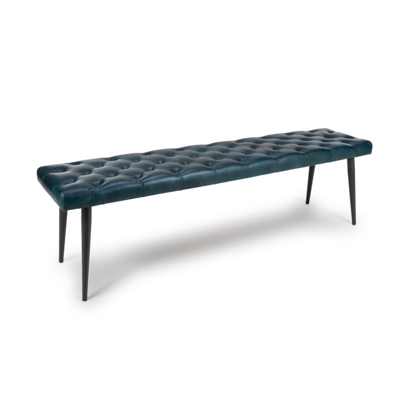 Limones Genuine Leather Upholstered Storage Bench, Blue