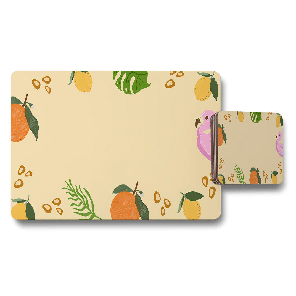 Citrus Fiesta Placemat And Coaster Set With Flamingo Design