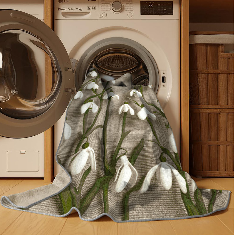 Tapis gris botanique lavable à la machine, Rectangle 8 pi x 12 pi
