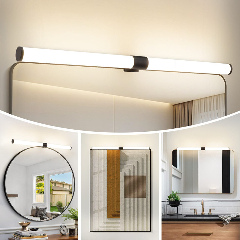 LED mirror light bathroom clampable wall light 6W 4000K bathroom modern, 3.2cm H x 60cm W x 5.2cm D, Black