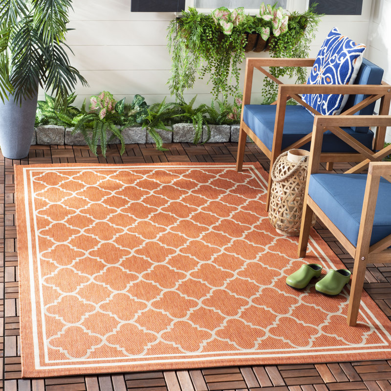 Herefordshire Looped/Hooked Terracotta/Bone Indoor / Outdoor Rug, Rectangle 160 x 231 cm