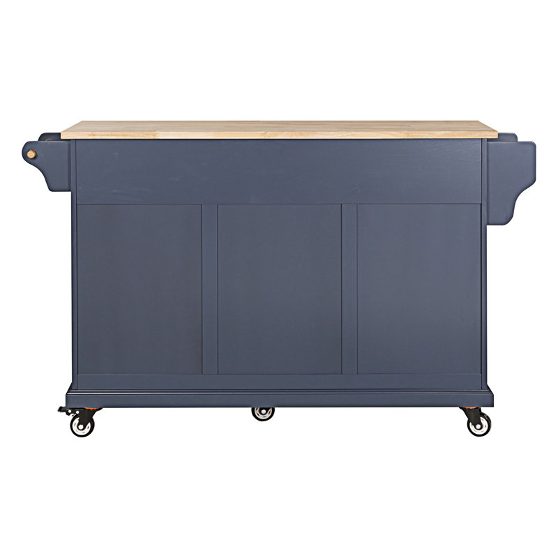 Cavid Solid Wood Top Kitchen Cart, Blue