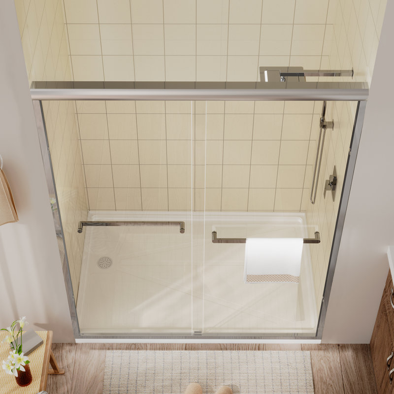 Porte de douche coulissante encadrée en noir mat avec verre transparent, Chrome chrome