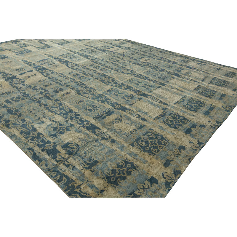 Abstract Area Rug in Blue, Rectangle 4' x 6'