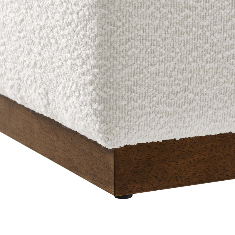 Tilden 17" Square Boucle Upholstered Ottoman with Walnut Base