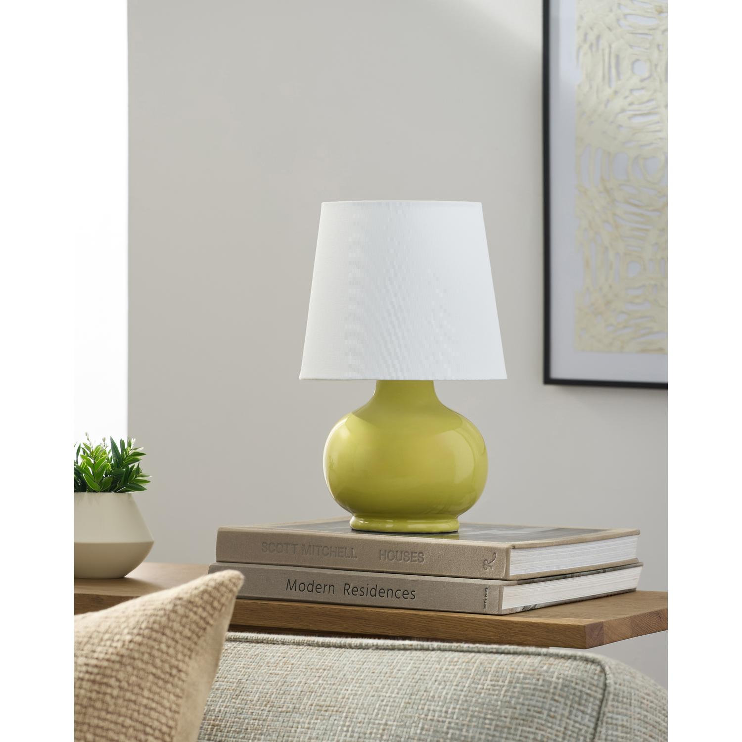 Drum Shade Lamp, Green, 13'' H X 8'' W X 8'' D