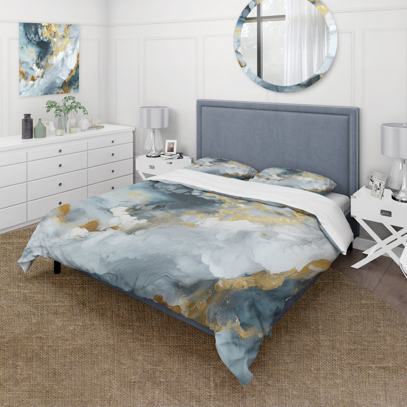 Ensemble de housse de couette Gray and Gold Tender, Housse de couette simple et deux taies décorative