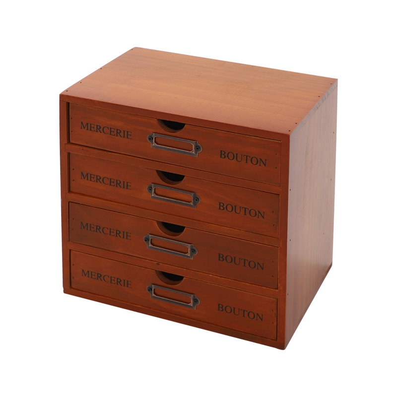 4-Tier Desktop Vintage Storage Cabinet Antique Wooden Storage Box With 4 Drawers
