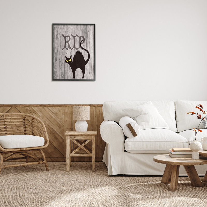 «RIP Halloween Cat» par Lil 'Rue - reproduction de cadre flottant sur bois, H 30 po x l 24 po x P 1,5 po