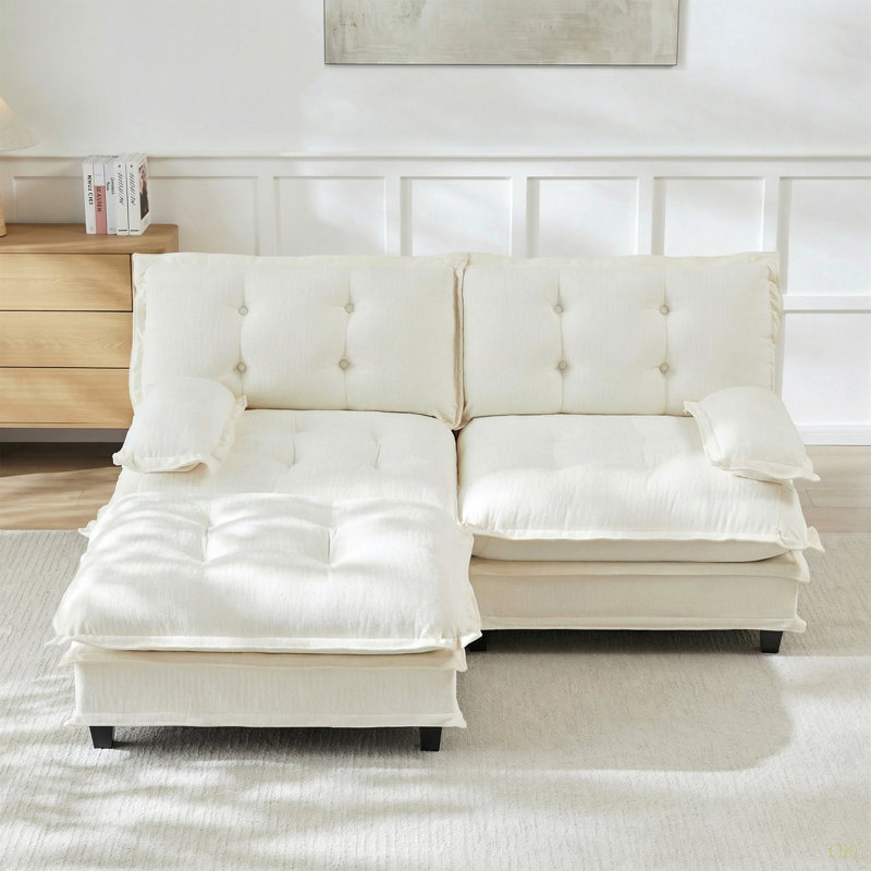 Canapé modulaire modulaire 77 po en forme de L avec repose-pieds 77 po, siège profond en chenille 2 places avec coussin en treillis confortable, pour salon, chambre à coucher et appartement
