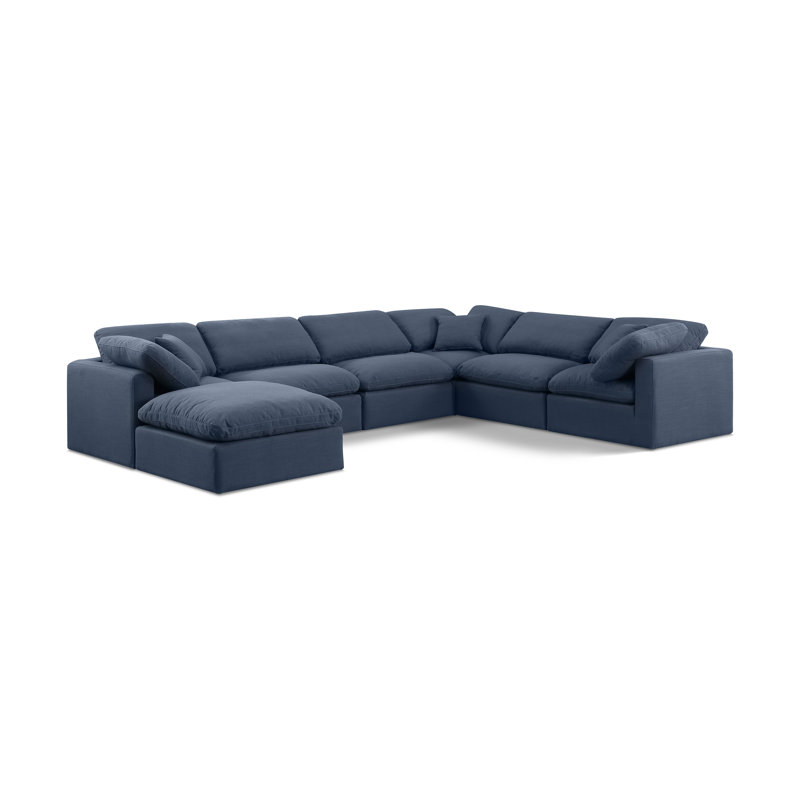 Hinami Upholstered U-Shaped Sectional Reversible, Navy Linen Textured Fabric