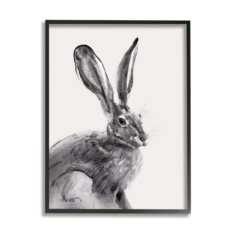 Lapin sauvage au repos, "Bold Face", impression sur bois, H 30 po x l 24 po x P 1,5 po, Giclée encadrée noir minuit