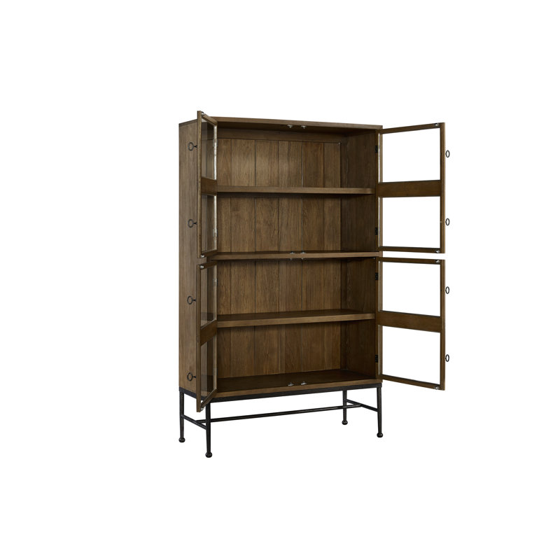 Almond - Bibliothèque finie avec placages, portes vitrées pour la visibilité, tablettes intérieures spacieuses, base en métal, poids de 151 lb