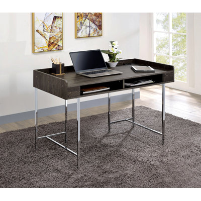 Modern Contemporary USB Supported Computer Desk With Drawer Space Providing Storage, Wood And Steel Construction