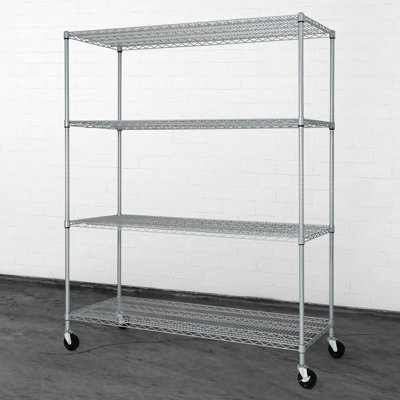 Étagère grillagée commerciale robuste à 4 niveaux avec roulettes et pieds de nivellement CAPHAUS NSF, 60 x 24 x 76, argent