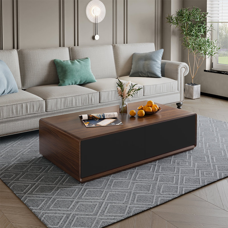 Rectangle Coffee Table Coffee Table, Brown Top/Black Base