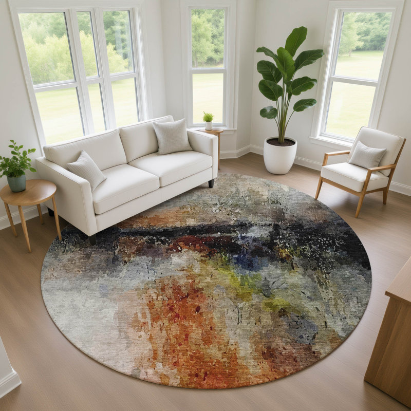 Machine Washable Indoor/Outdoor Chantille ACN2739 Modern Rug, Paprika, 8' Round