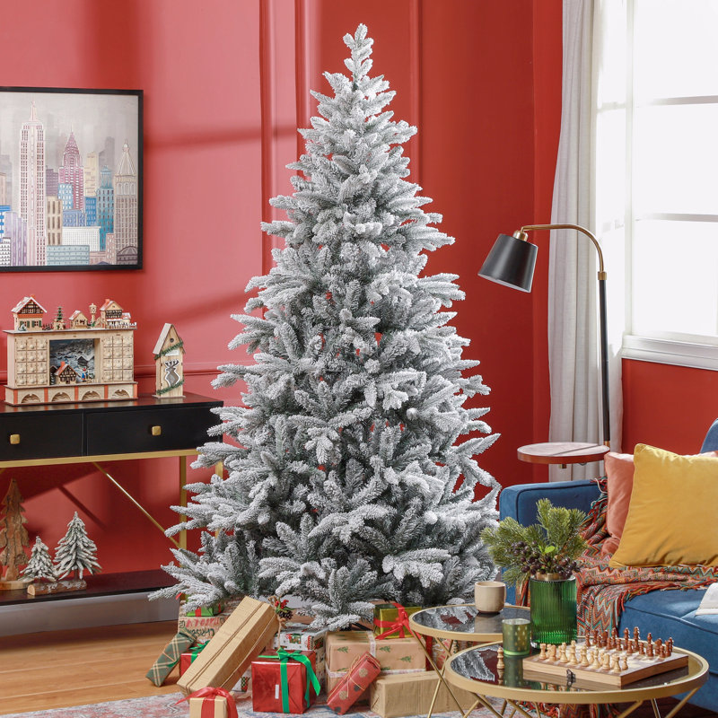 Arbre de Noël artificiel enneigé 7 pi avec 1401 pointes, base en métal pliable, assemblage facile, arbre de Noël articulé